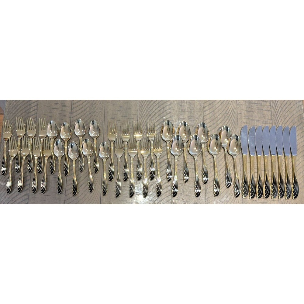 vtg Ranmaru Wave Golden silverware flatware cutlery Black gold knife spoon Fork